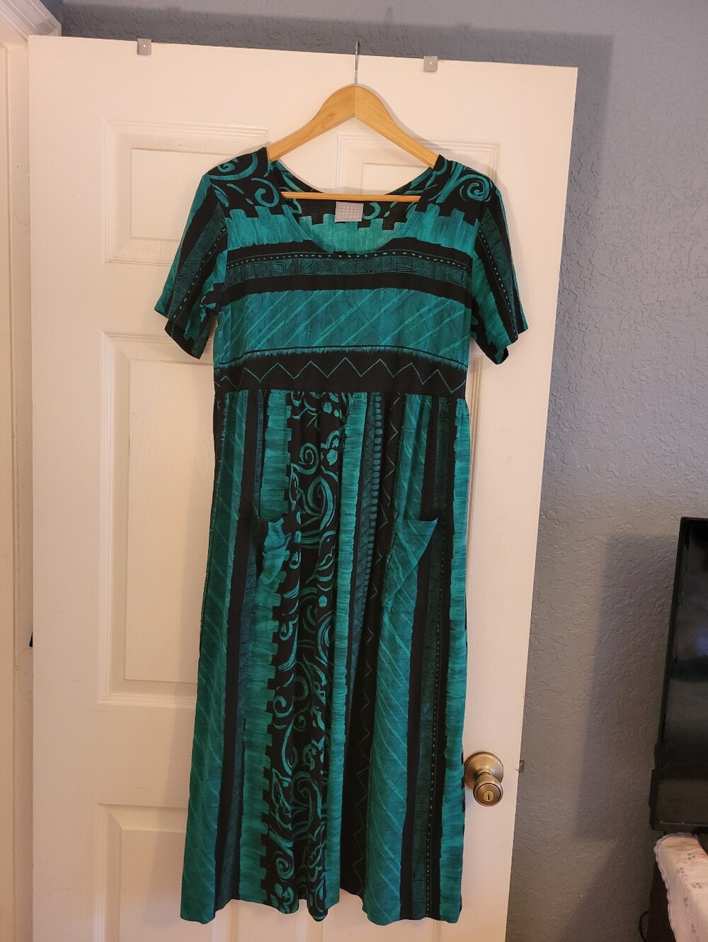 Rabbit Designs Green & Black Print Dress Size 14 Plus Size Sundress Resortwear